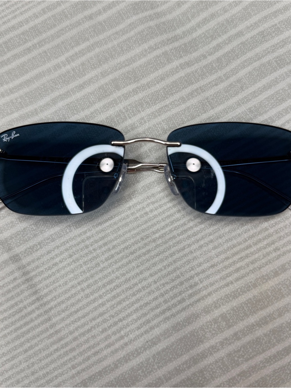 RAY BAN RB3768 Rimless Rectangle Silver Blue Unisex 56mm Sunglasses Metal Frame